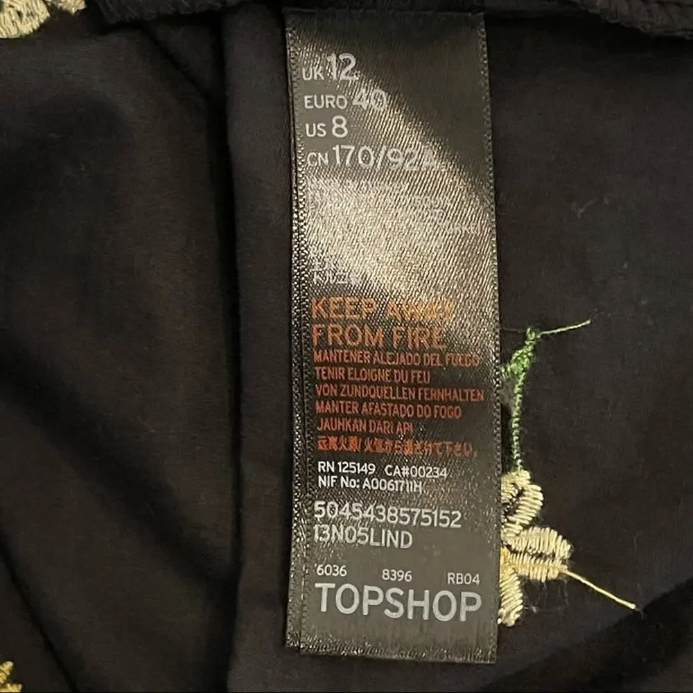 Topshop Black Off The Shoulder Embroidered Floral Top Size 8 - Picture 7 of 10